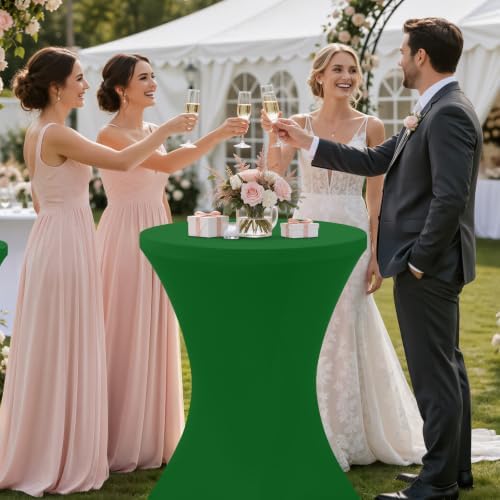 Cocktail Table Covers 2 Pack, Elastic Fitted Stretch Table Cloth, Round High Top Tablecloths for Bar, Party, alternate view 2