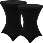 Cocktail Table Covers 2 Pack, Elastic Fitted Stretch Table Cloth, Round High Top Tablecloths for Bar, Party
