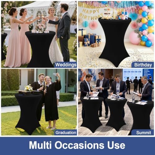 Cocktail Table Covers 2 Pack, Elastic Fitted Stretch Table Cloth, Round High Top Tablecloths for Bar, Party, alternate view 7
