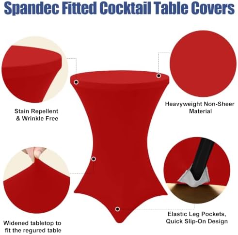 Cocktail Table Covers 2 Pack, Elastic Fitted Stretch Table Cloth, Round High Top Tablecloths for Bar, Party, alternate view 4