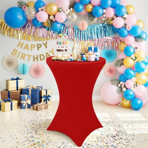 Cocktail Table Covers 2 Pack, Elastic Fitted Stretch Table Cloth, Round High Top Tablecloths for Bar, Party, alternate view 6
