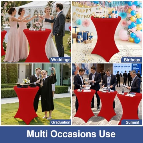 Cocktail Table Covers 2 Pack, Elastic Fitted Stretch Table Cloth, Round High Top Tablecloths for Bar, Party, alternate view 7