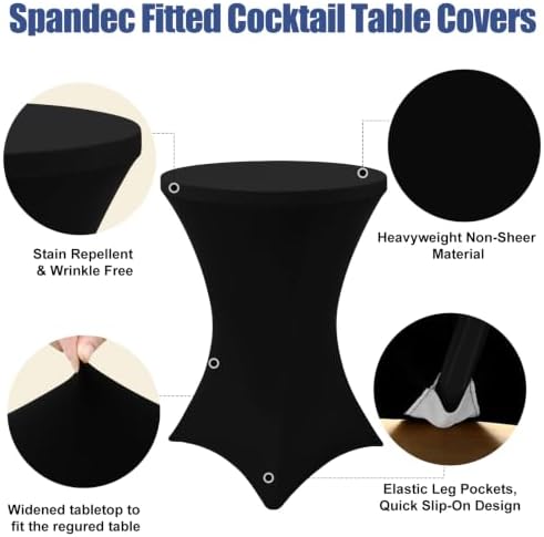 Cocktail Table Covers 2 Pack, Elastic Fitted Stretch Table Cloth, Round High Top Tablecloths for Bar, Party, alternate view 4