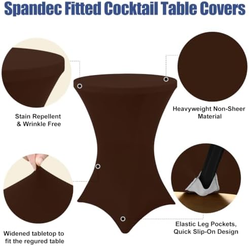Cocktail Table Covers 2 Pack, Elastic Fitted Stretch Table Cloth, Round High Top Tablecloths for Bar, Party, alternate view 4