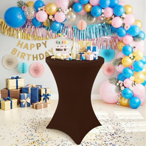 Cocktail Table Covers 2 Pack, Elastic Fitted Stretch Table Cloth, Round High Top Tablecloths for Bar, Party, alternate view 6