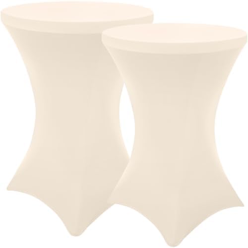 Cocktail Table Covers 2 Pack, Elastic Fitted Stretch Table Cloth, Round High Top Tablecloths for Bar, Party