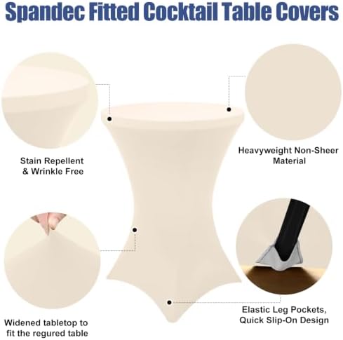 Cocktail Table Covers 2 Pack, Elastic Fitted Stretch Table Cloth, Round High Top Tablecloths for Bar, Party, alternate view 4