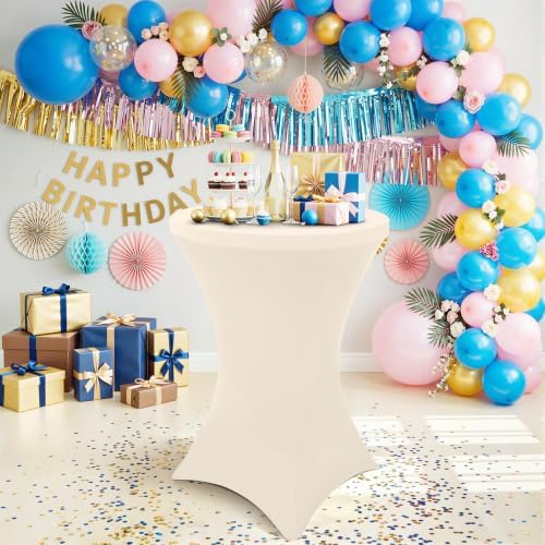 Cocktail Table Covers 2 Pack, Elastic Fitted Stretch Table Cloth, Round High Top Tablecloths for Bar, Party, alternate view 6