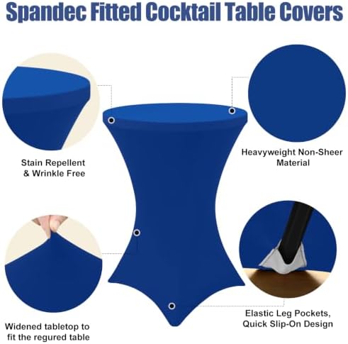 Cocktail Table Covers 2 Pack, Elastic Fitted Stretch Table Cloth, Round High Top Tablecloths for Bar, Party, alternate view 4