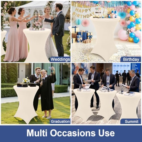 Cocktail Table Covers 2 Pack, Elastic Fitted Stretch Table Cloth, Round High Top Tablecloths for Bar, Party, alternate view 7