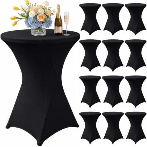Cocktail Table Covers Black Spandex High Top Tablecloth 12 Pack in Black