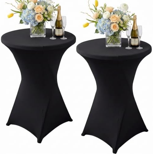 Cocktail Table Covers Black Spandex High Top Tablecloth 2 Pack