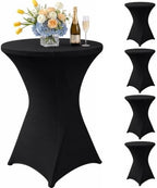 Cocktail Table Covers Black Spandex High Top Tablecloth 4 Pack in Black