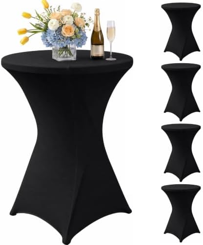 Cocktail Table Covers Black Spandex High Top Tablecloth 4 Pack in Black