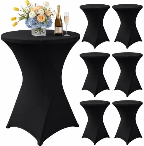 Cocktail Table Covers Black Spandex High Top Tablecloth 6 Pack