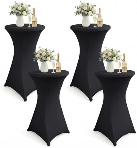 Cocktail Table Covers, Fitted Stretch, 4-Pack, Black in Black
