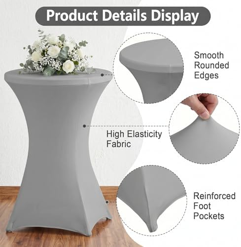 Cocktail Table Covers, Fitted Stretch, 4-Pack, Grey in Grey, alternate view 4