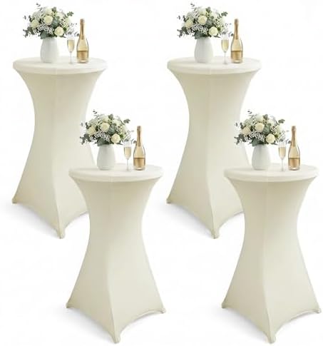 Cocktail Table Covers, Fitted Stretch, 4-Pack, Ivory in Ivory