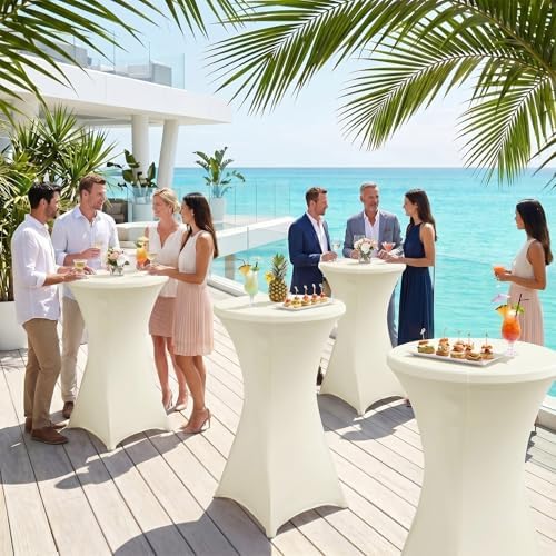 Cocktail Table Covers, Fitted Stretch, 4-Pack, Ivory in Ivory, alternate view 5