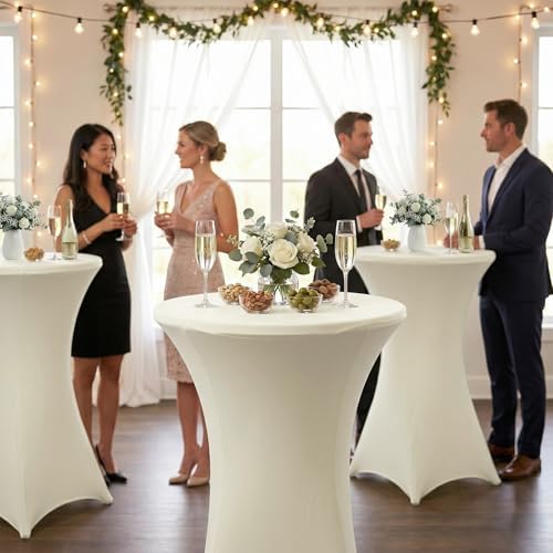 Cocktail Table Covers, Fitted Stretch, 4-Pack, Ivory in Ivory, alternate view 6
