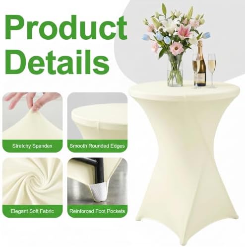 Cocktail Table Covers Ivory Spandex High Top Tablecloth 6 Pack, alternate view 5