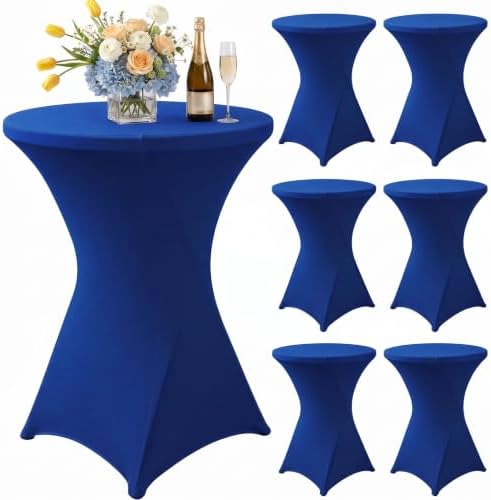 Cocktail Table Covers Navy Blue Spandex High Top Tablecloth 6 Pack