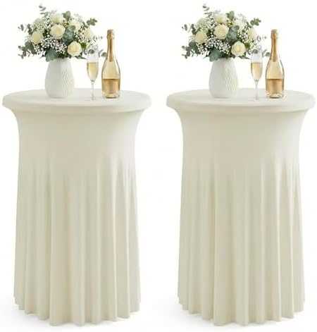 Cocktail Table Covers, Ruffle Skirt, 2-Pack, Spandex Ivory
