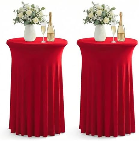 Cocktail Table Covers, Ruffle Skirt, 2-Pack, Spandex Red