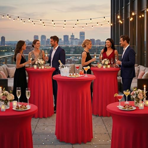 Cocktail Table Covers, Ruffle Skirt, 2-Pack, Spandex Red, alternate view 2