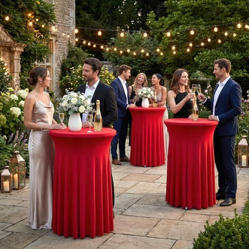 Cocktail Table Covers, Ruffle Skirt, 2-Pack, Spandex Red, alternate view 5