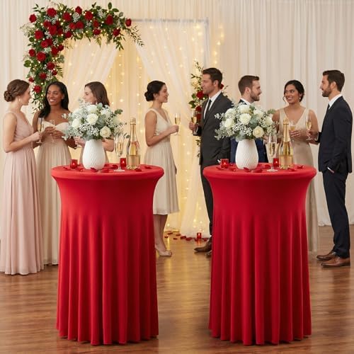 Cocktail Table Covers, Ruffle Skirt, 2-Pack, Spandex Red, alternate view 6