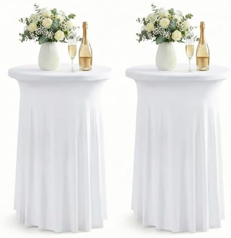 Cocktail Table Covers, Ruffle Skirt, 2-Pack, Spandex White