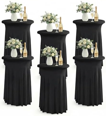 Cocktail Table Covers, Ruffle Skirt, 6-Pack, Spandex Black