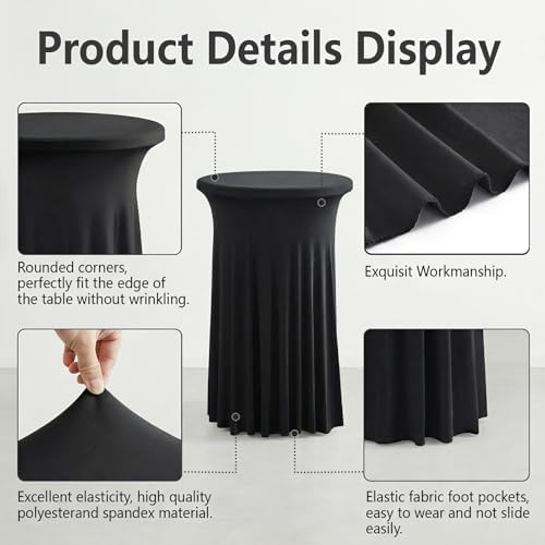 Cocktail Table Covers, Ruffle Skirt, 6-Pack, Spandex Black, alternate view 4