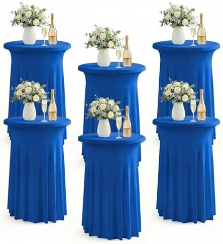 Cocktail Table Covers, Ruffle Skirt, 6-Pack, Spandex Blue