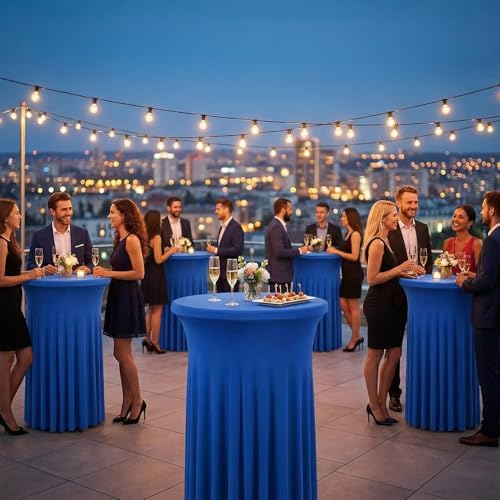 Cocktail Table Covers, Ruffle Skirt, 6-Pack, Spandex Blue, alternate view 2