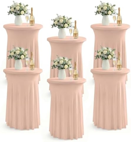 Cocktail Table Covers, Ruffle Skirt, 6-Pack, Spandex Coral Pink