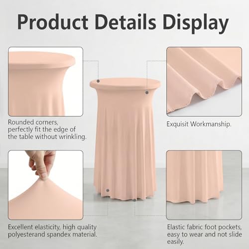 Cocktail Table Covers, Ruffle Skirt, 6-Pack, Spandex Coral Pink, alternate view 4