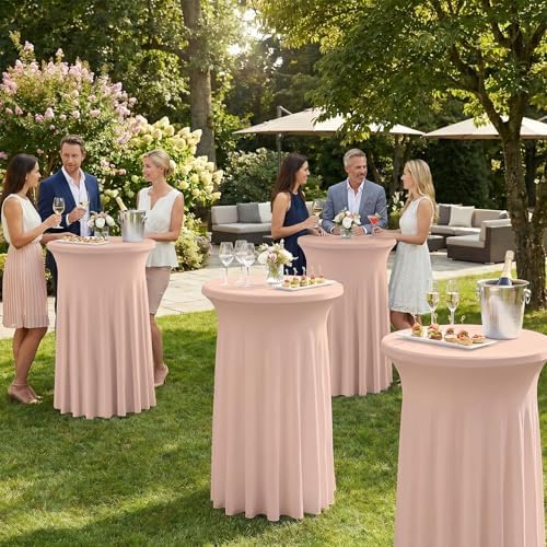 Cocktail Table Covers, Ruffle Skirt, 6-Pack, Spandex Coral Pink, alternate view 5