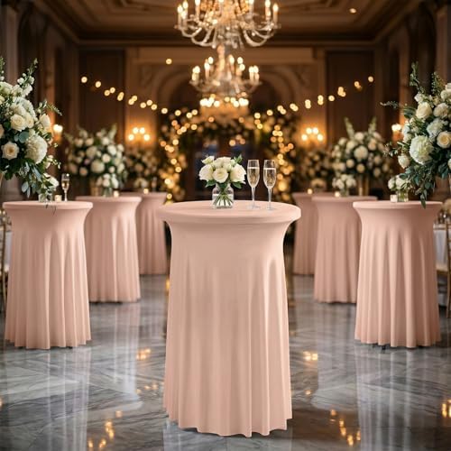Cocktail Table Covers, Ruffle Skirt, 6-Pack, Spandex Coral Pink, alternate view 6