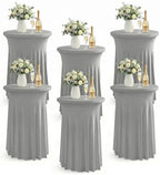 Cocktail Table Covers, Ruffle Skirt, 6-Pack, Spandex Grey