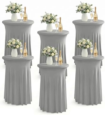 Cocktail Table Covers, Ruffle Skirt, 6-Pack, Spandex Grey