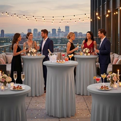 Cocktail Table Covers, Ruffle Skirt, 6-Pack, Spandex Grey, alternate view 2
