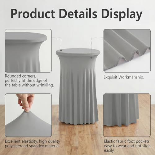Cocktail Table Covers, Ruffle Skirt, 6-Pack, Spandex Grey, alternate view 4