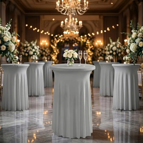 Cocktail Table Covers, Ruffle Skirt, 6-Pack, Spandex Grey, alternate view 6