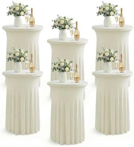 Cocktail Table Covers, Ruffle Skirt, 6-Pack, Spandex Ivory