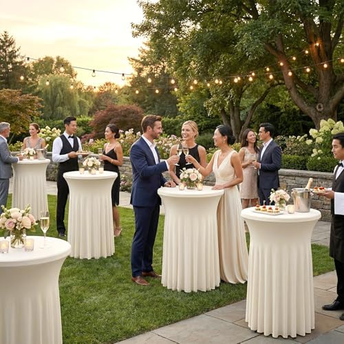 Cocktail Table Covers, Ruffle Skirt, 6-Pack, Spandex Ivory, alternate view 2