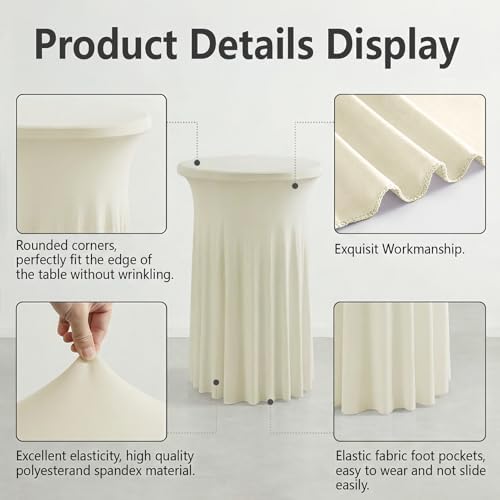 Cocktail Table Covers, Ruffle Skirt, 6-Pack, Spandex Ivory, alternate view 4