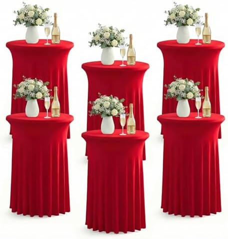 Cocktail Table Covers, Ruffle Skirt, 6-Pack, Spandex Red