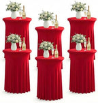 Cocktail Table Covers, Ruffle Skirt, 6-Pack, Spandex Red
